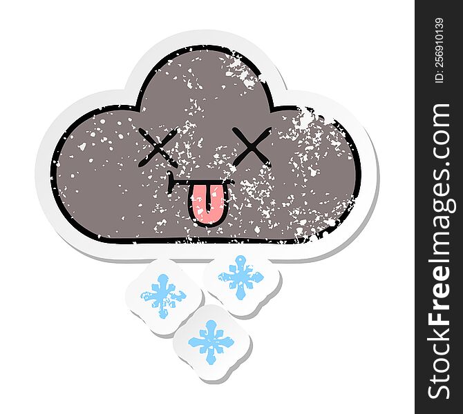 Distressed Sticker Of A Cute Cartoon Storm Snow  Cloud