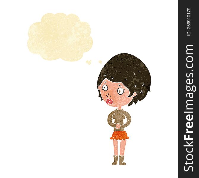 Cartoon Concerned Woman With Thought Bubble