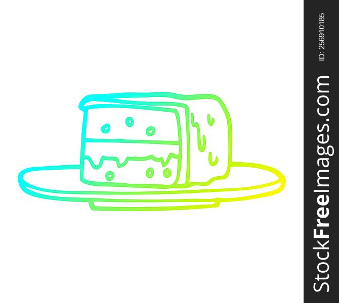 cold gradient line drawing of a cartoon slice of cake