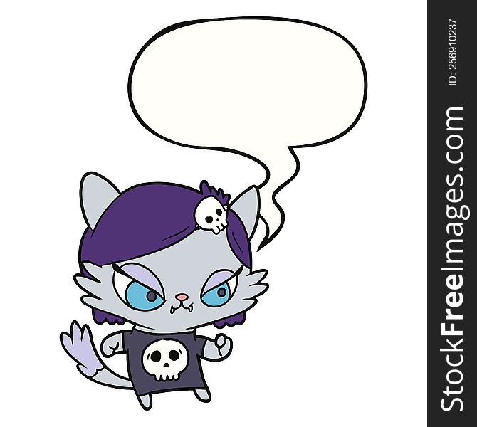 Cute Cartoon Tough Cat Girl And Speech Bubble