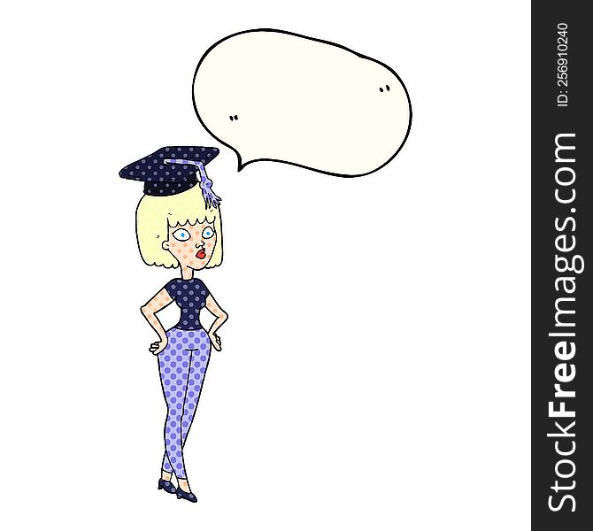 comic book speech bubble cartoon woman with graduation cap