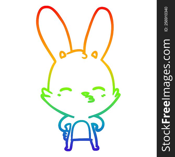 rainbow gradient line drawing of a curious bunny cartoon