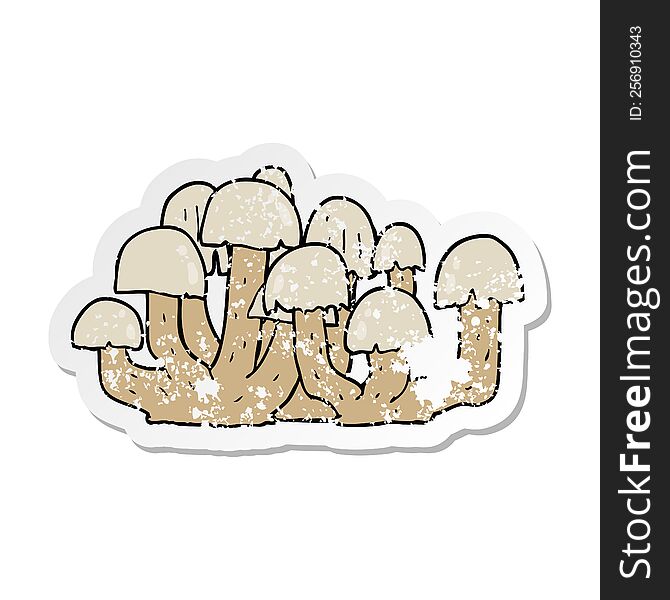 distressed sticker of a cartoon mushroom