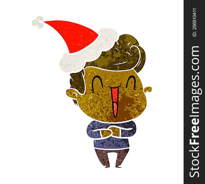 Excited Man Retro Cartoon Of A Wearing Santa Hat