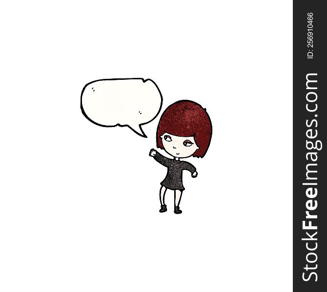 cartoon goth girl with speech bubble