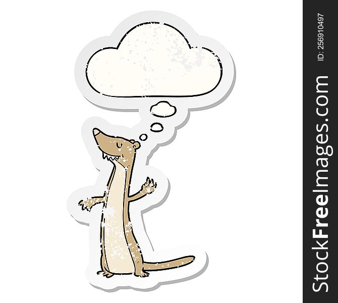 cartoon weasel with thought bubble as a distressed worn sticker