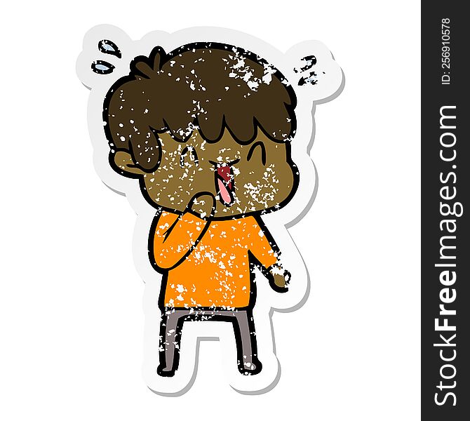 distressed sticker of a cartoon laughing boy