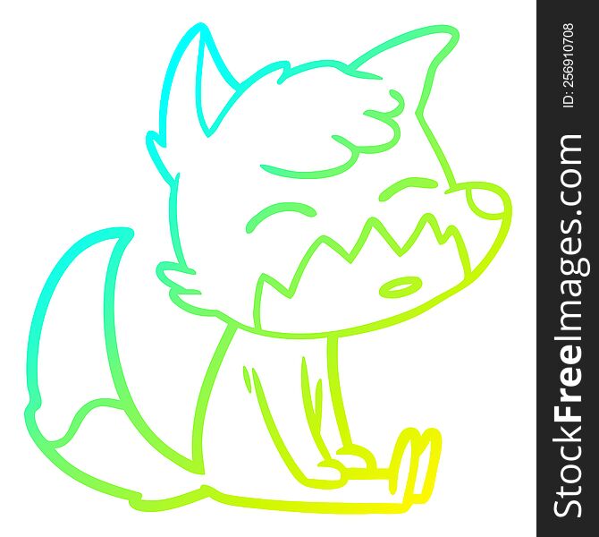 Cold Gradient Line Drawing Cartoon Fox Sitting