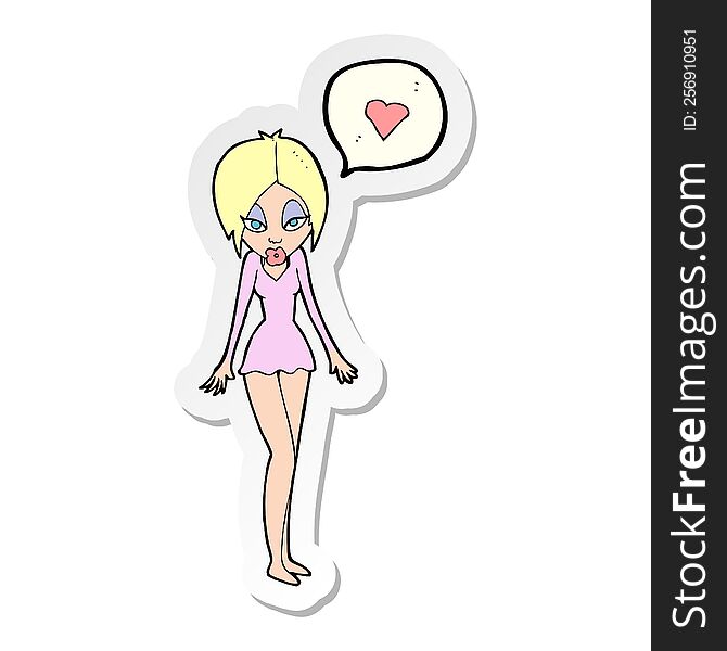 sticker of a cartoon woman with love heart