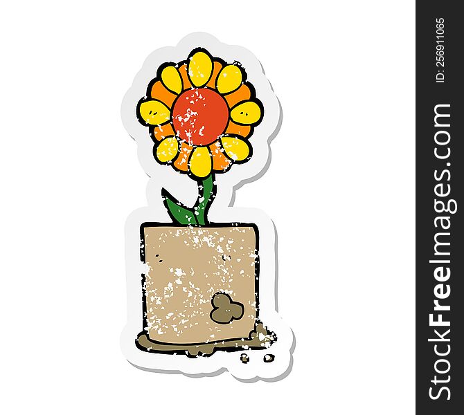distressed sticker of a cartoon flower