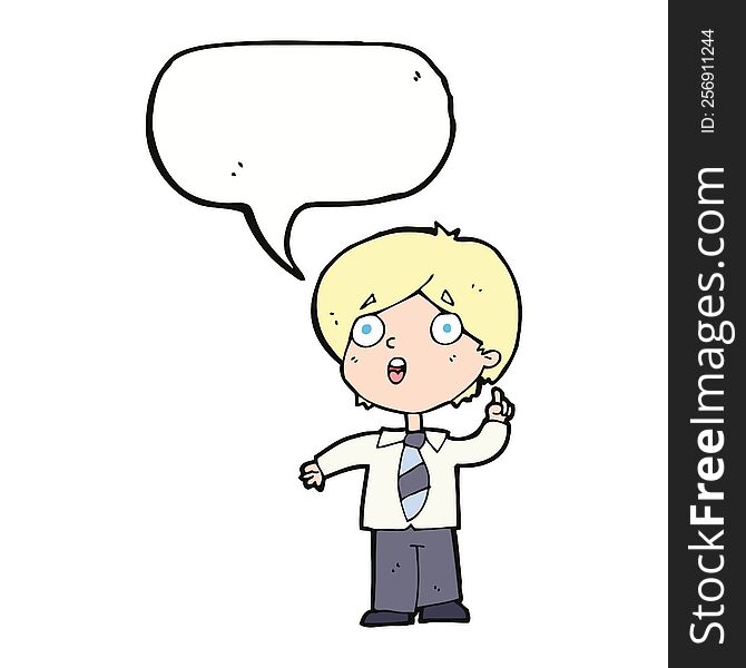 Cartoon Schoolboy Answering Question With Speech Bubble