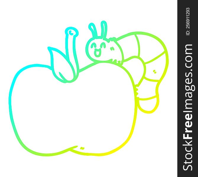 Cold Gradient Line Drawing Cartoon Apple And Bug