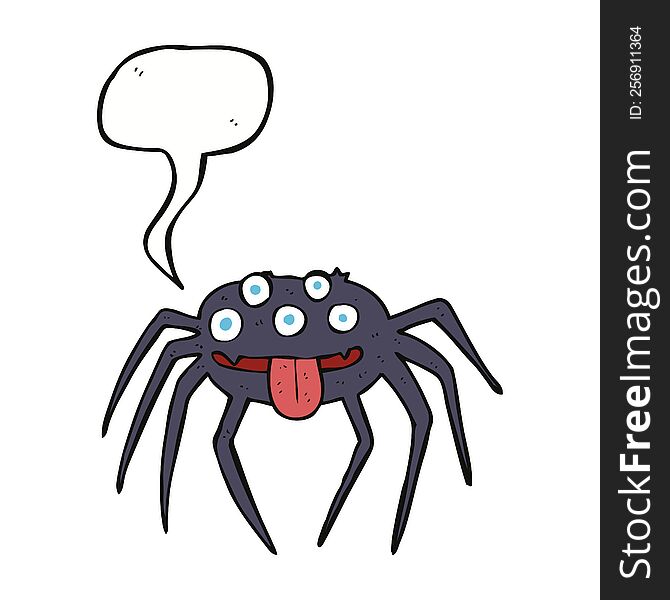 Cartoon Gross Halloween Spider With Speech Bubble