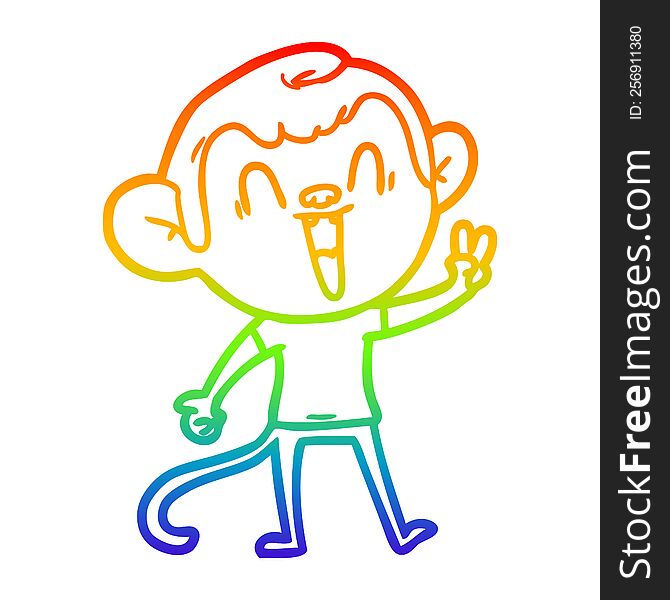 rainbow gradient line drawing of a cartoon laughing monkey