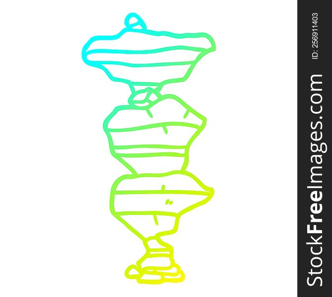 cold gradient line drawing of a cartoon of stacked stones