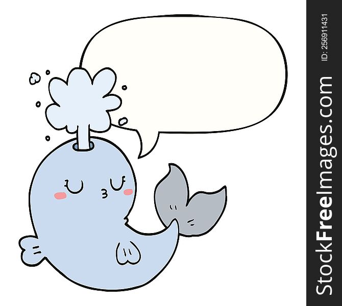 Cartoon Whale Spouting Water And Speech Bubble