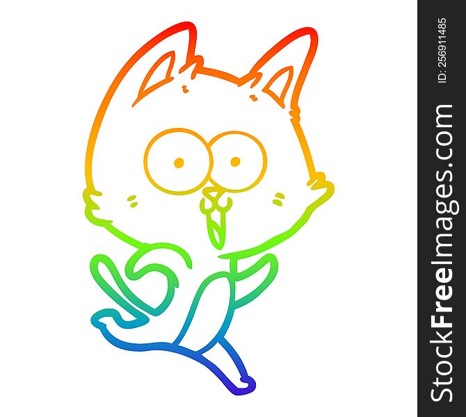 Rainbow Gradient Line Drawing Funny Cartoon Cat