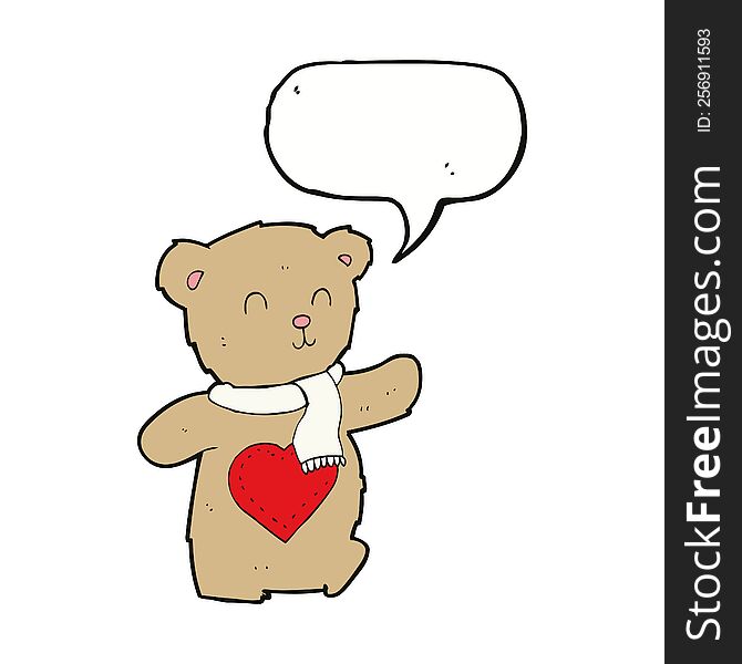 cartoon teddy bear with love heart with speech bubble