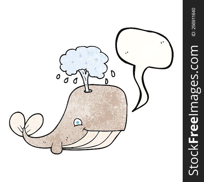 Speech Bubble Textured Cartoon Whale Spouting Water