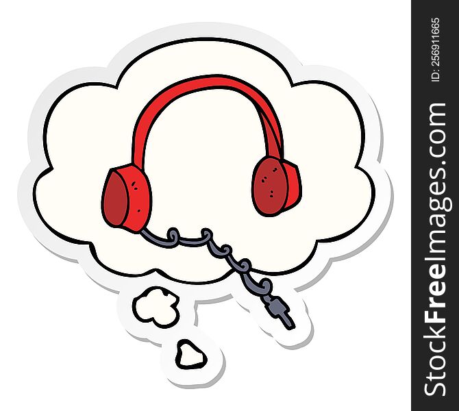 Cartoon Headphones And Thought Bubble As A Printed Sticker