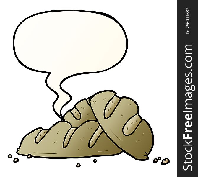 cartoon loaves of freshly baked bread with speech bubble in smooth gradient style