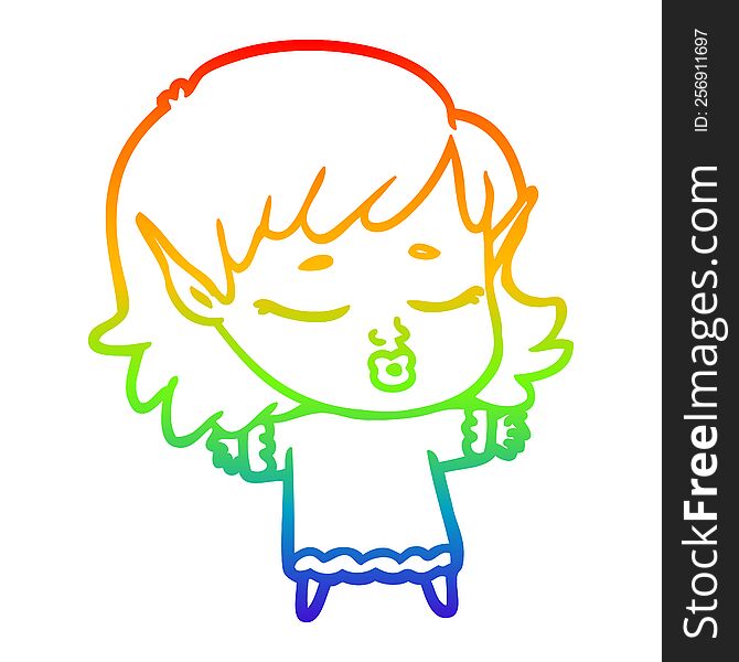 rainbow gradient line drawing of a pretty cartoon elf girl