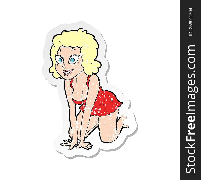 retro distressed sticker of a cartoon funny sexy woman