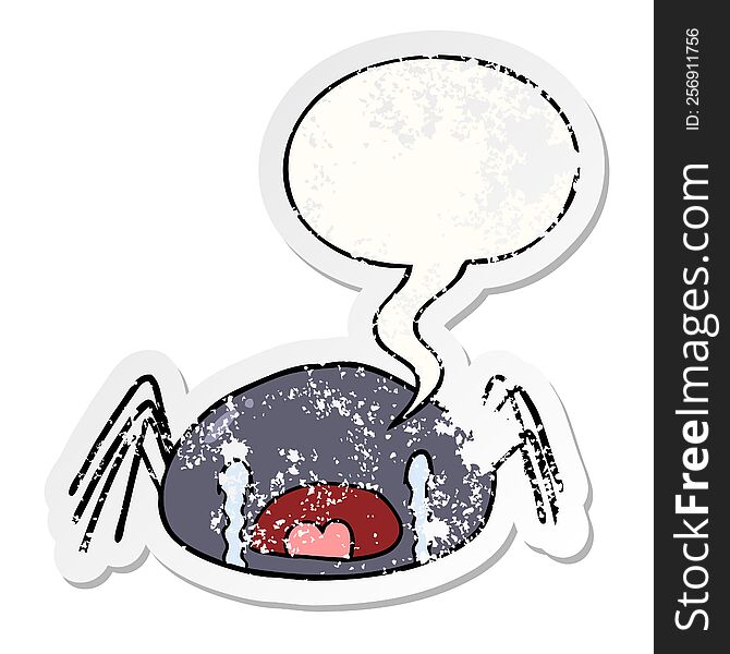 Cartoon Halloween Spider Crying And Speech Bubble Distressed Sticker
