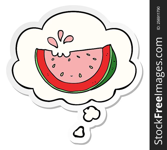 cartoon watermelon with thought bubble as a printed sticker