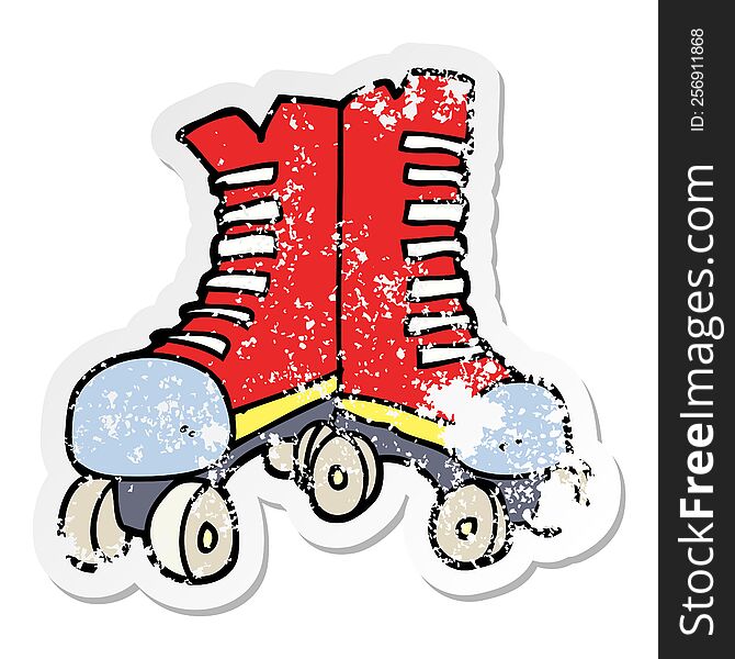 distressed sticker of a cartoon roller boots