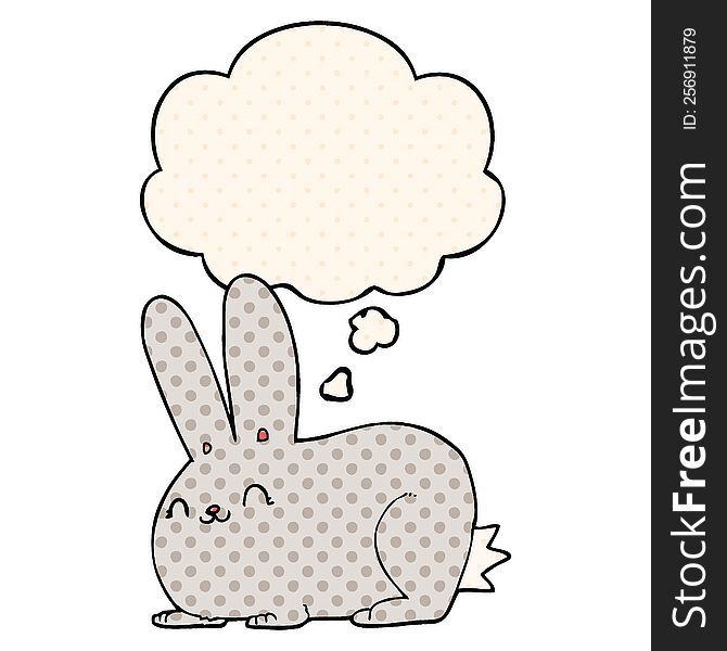 Cartoon Rabbit And Thought Bubble In Comic Book Style