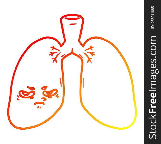 warm gradient line drawing of a cartoon angry lungs