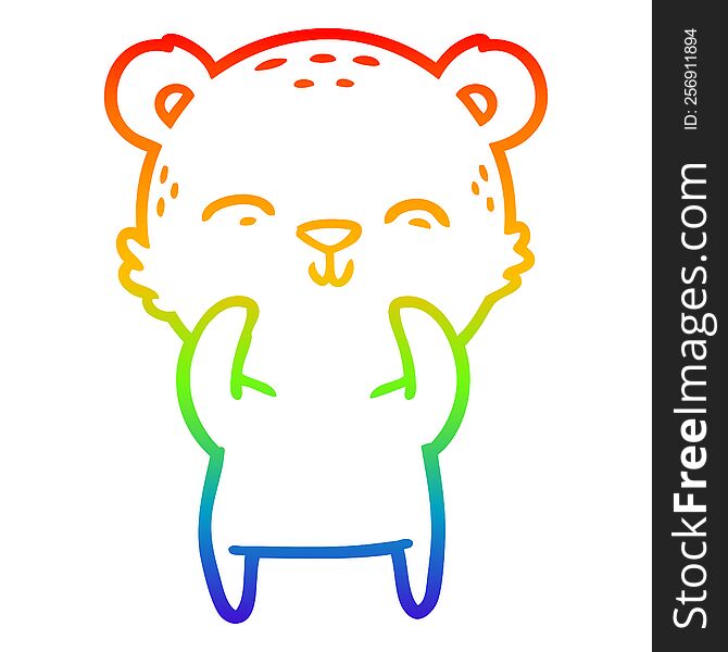 Rainbow Gradient Line Drawing Happy Cartoon Bear