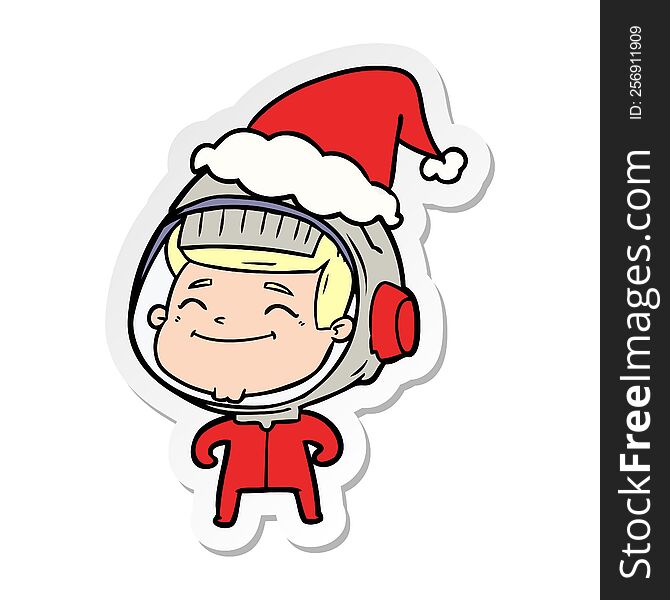 Happy Sticker Cartoon Of A Astronaut Wearing Santa Hat