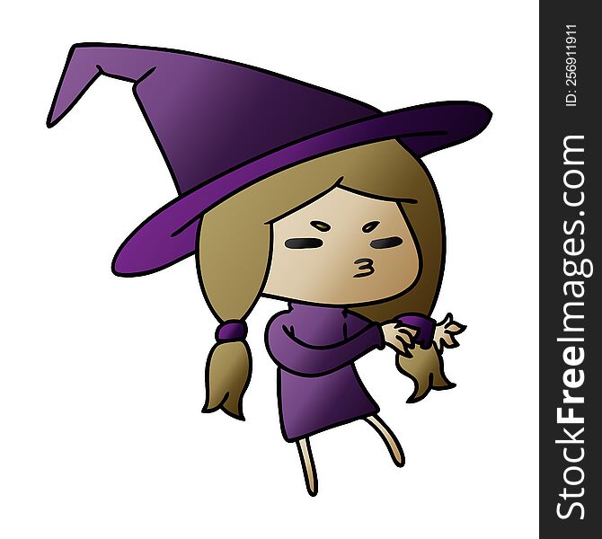 Gradient Cartoon Of A Cute Witch Kawaii Girl