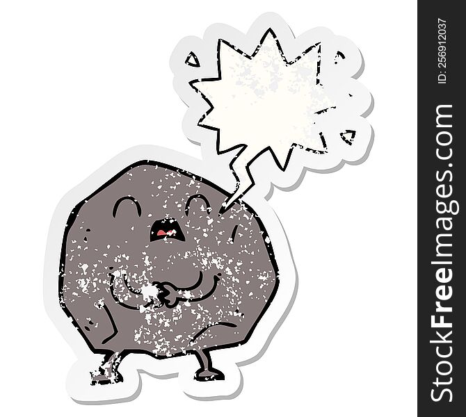 cartoon rock with speech bubble distressed distressed old sticker. cartoon rock with speech bubble distressed distressed old sticker