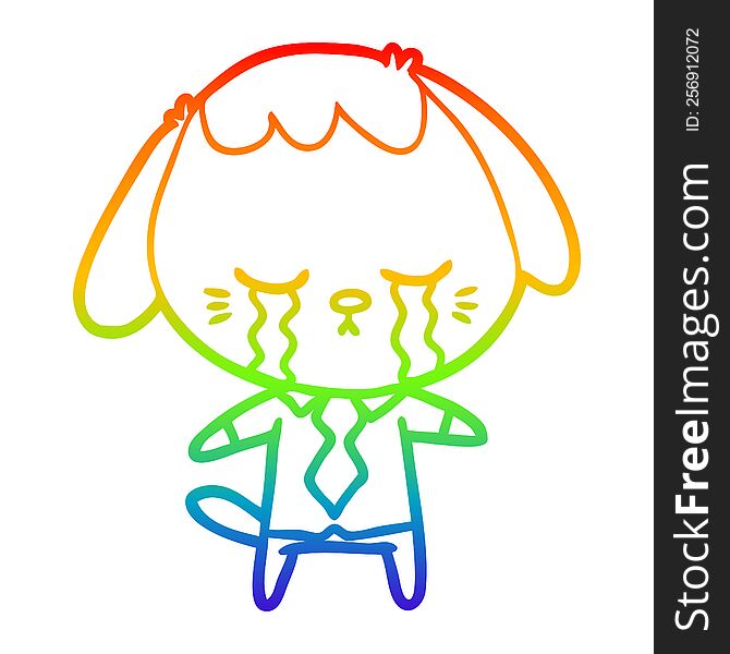 Rainbow Gradient Line Drawing Cartoon Dog Crying