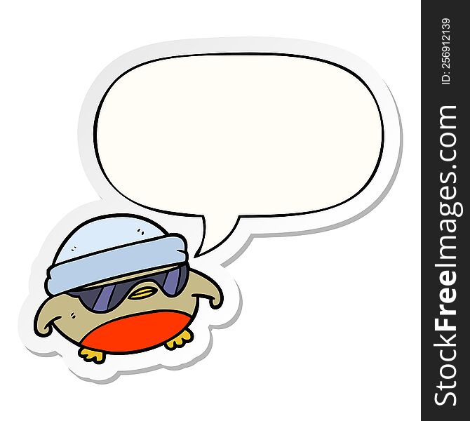 Cool Christmas Robin Cartoon And Sunglasses And Speech Bubble Sticker