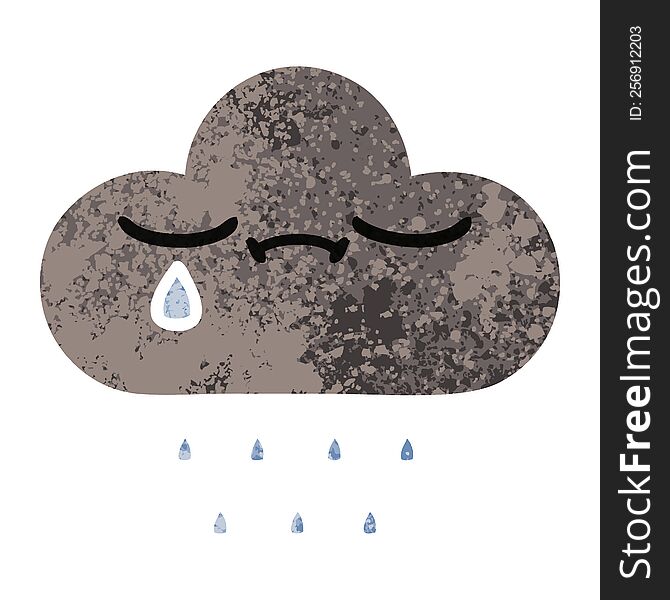 retro illustration style cartoon of a storm rain cloud