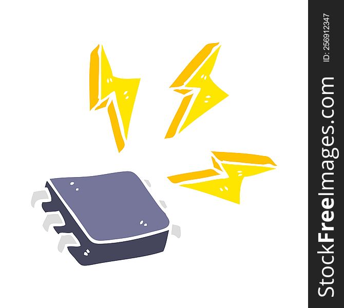 Flat Color Illustration Of A Cartoon Computer Chip