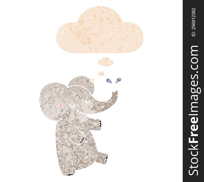 cartoon dancing elephant with thought bubble in grunge distressed retro textured style. cartoon dancing elephant with thought bubble in grunge distressed retro textured style