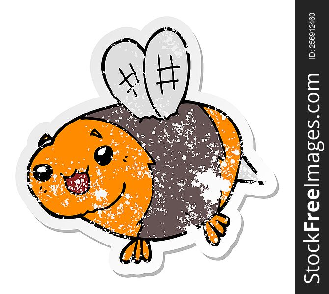 distressed sticker of a funny cartoon bee