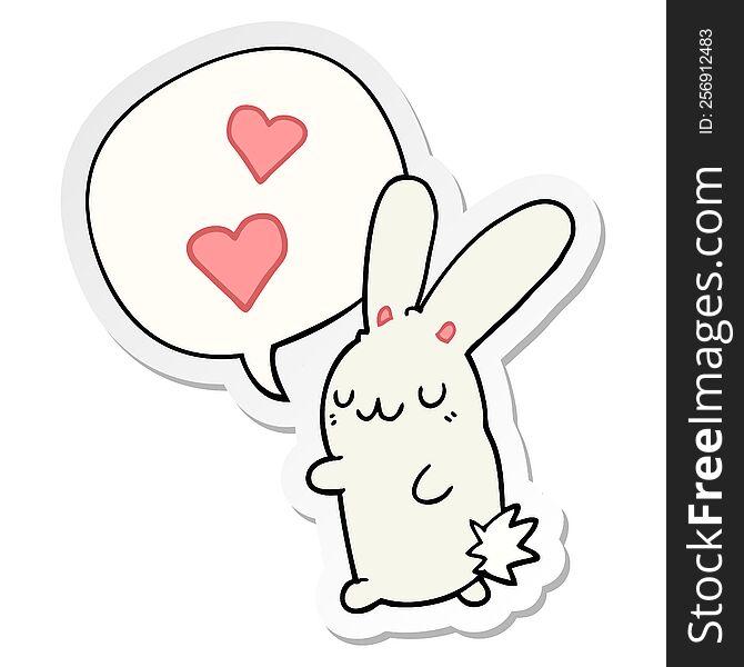cartoon rabbit in love with speech bubble sticker