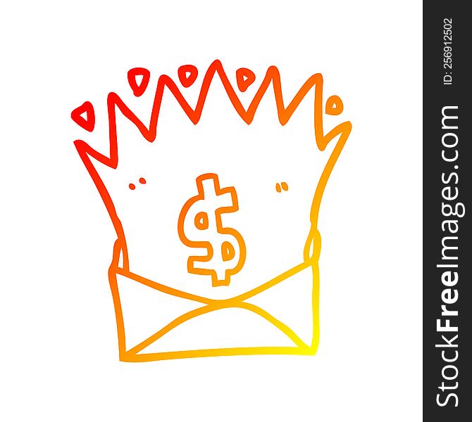 warm gradient line drawing of a cartoon envelope with money sign