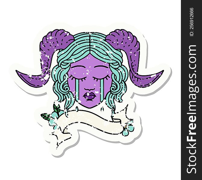 grunge sticker of a tiefling character face. grunge sticker of a tiefling character face
