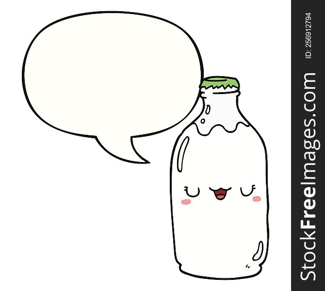 Cute Cartoon Milk Bottle And Speech Bubble