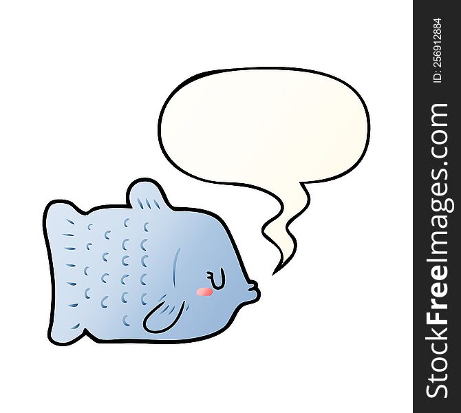 Cartoon Fish And Speech Bubble In Smooth Gradient Style