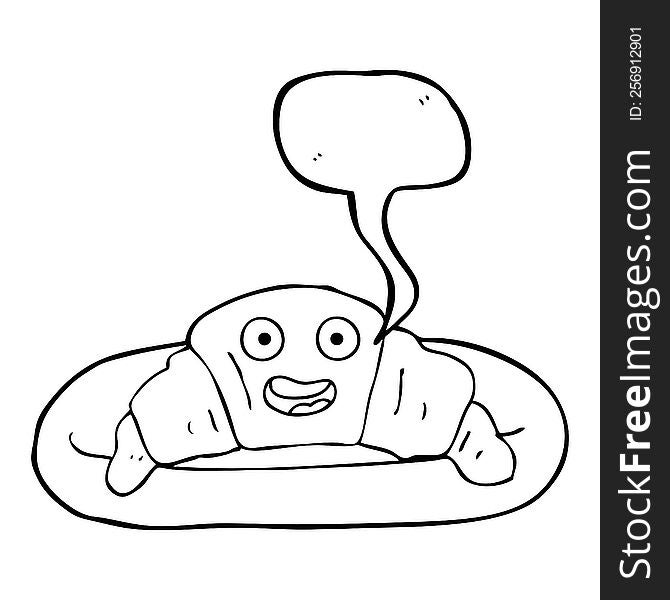 freehand drawn speech bubble cartoon croissant
