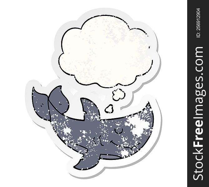 Cartoon Shark And Thought Bubble As A Distressed Worn Sticker