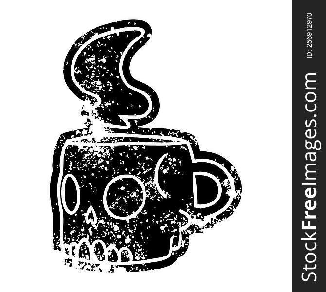 grunge distressed icon of a skull mug. grunge distressed icon of a skull mug